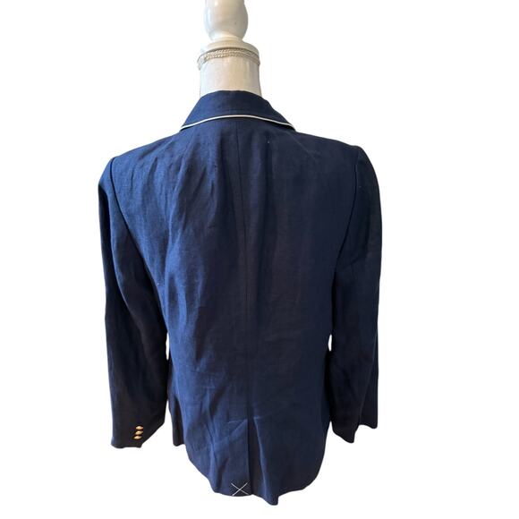 Talbots Piped Linen Blazer Navy Blue 12 - Picture 5 of 8